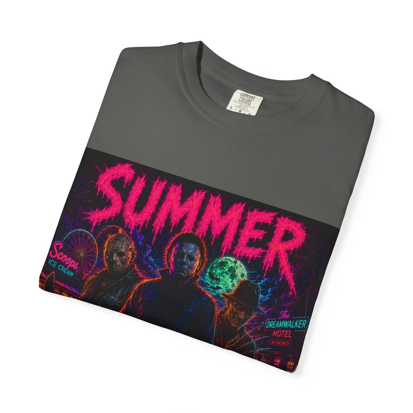 Summer Slasher T-Shirt Villains — Neon Horror Graphic Tee