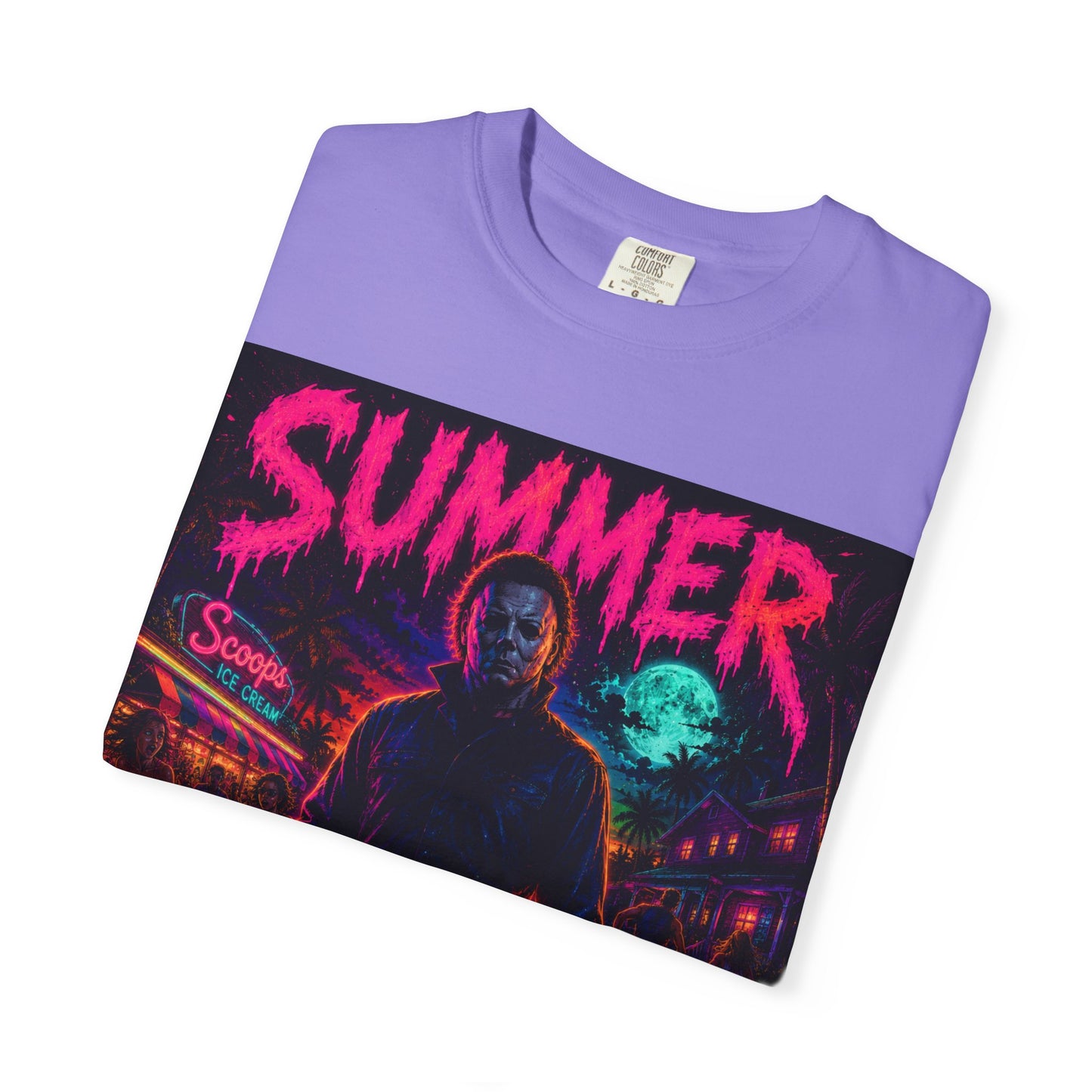 Summer Slasher T-Shirt Michael — Retro Neon Horror Graphic Tee