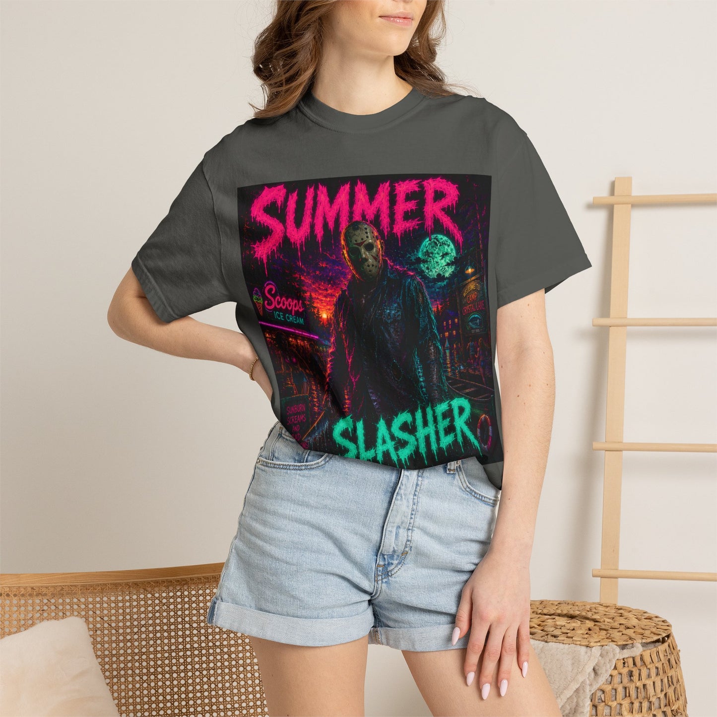 Summer Slasher T-Shirt Jason — Neon Horror Graphic Tee