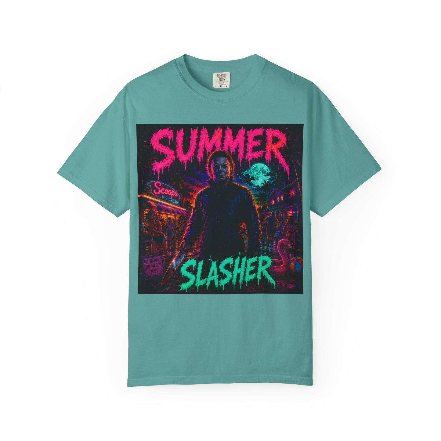 Summer Slasher T-Shirt Michael — Retro Neon Horror Graphic Tee