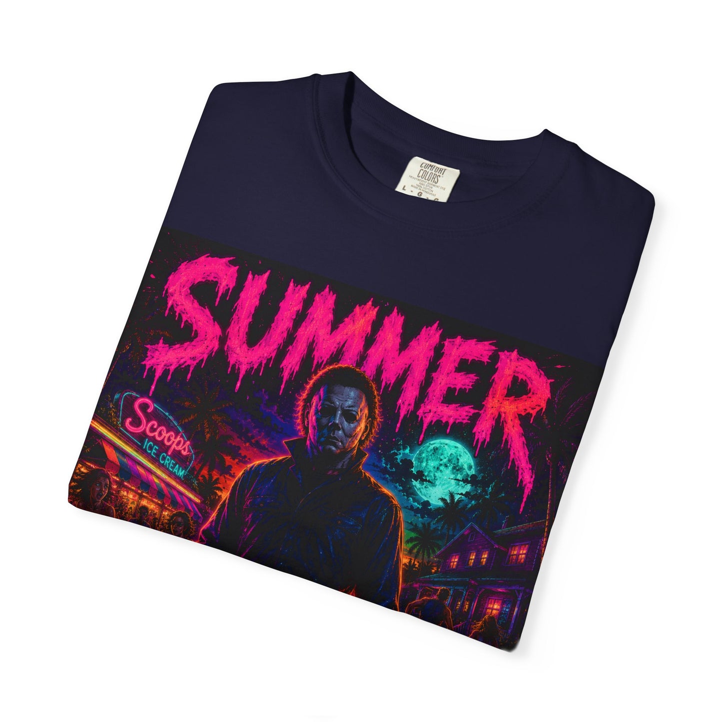 Summer Slasher T-Shirt Michael — Retro Neon Horror Graphic Tee