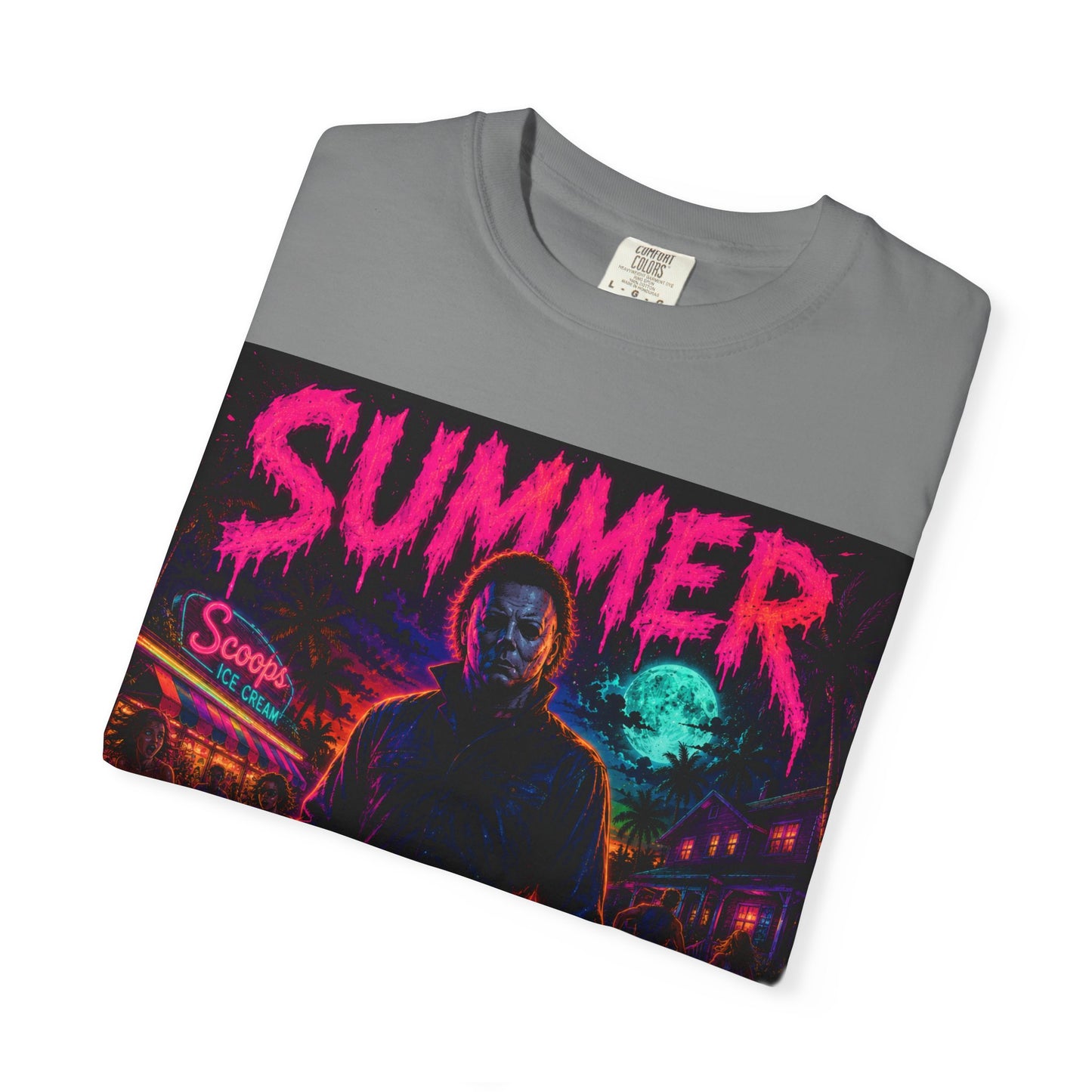 Summer Slasher T-Shirt Michael — Retro Neon Horror Graphic Tee