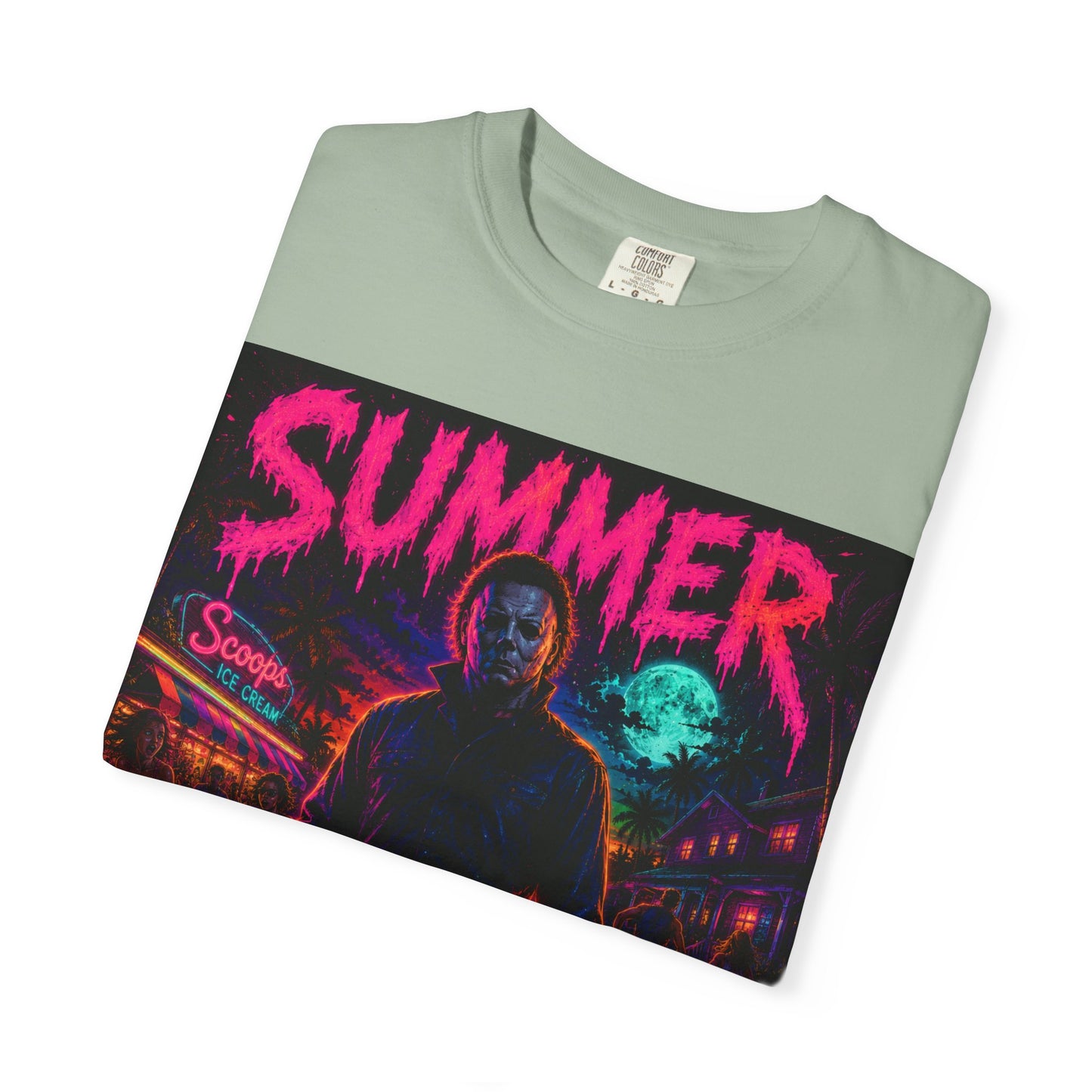 Summer Slasher T-Shirt Michael — Retro Neon Horror Graphic Tee