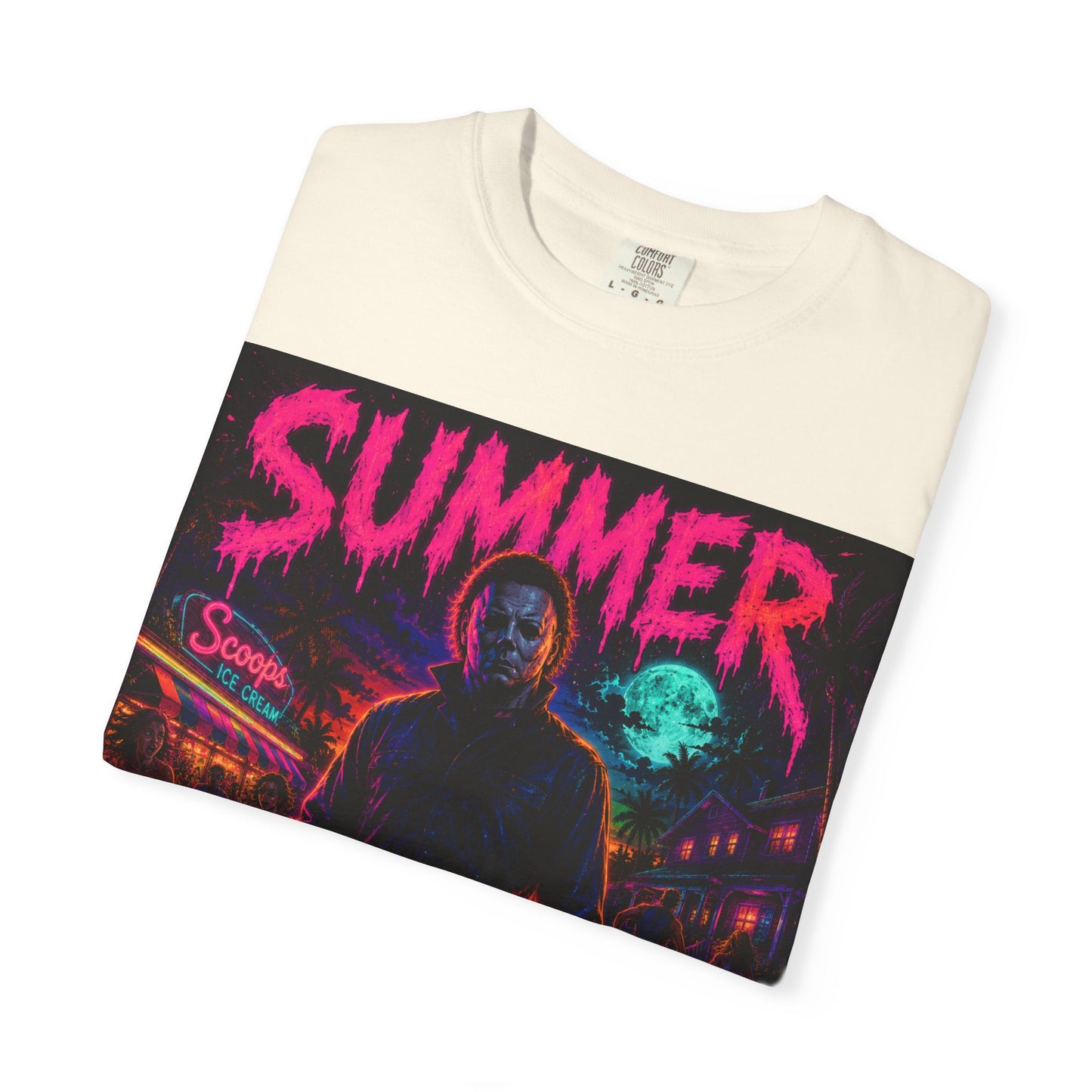 Summer Slasher T-Shirt Michael — Retro Neon Horror Graphic Tee