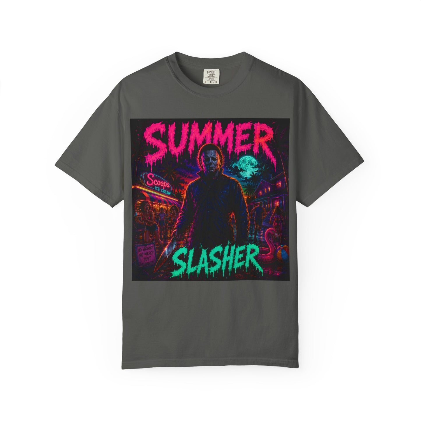 Summer Slasher T-Shirt Michael — Retro Neon Horror Graphic Tee