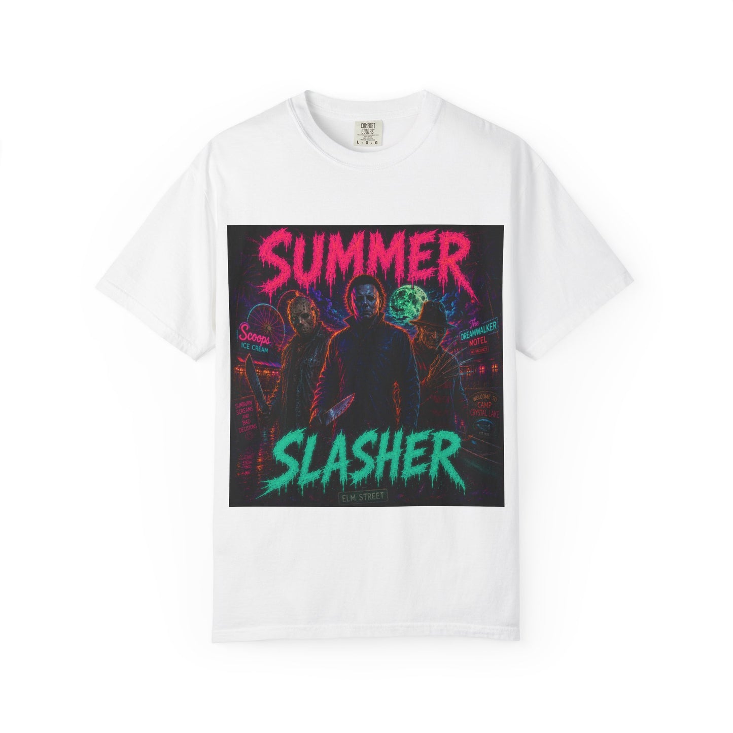 Summer Slasher T-Shirt Villains — Neon Horror Graphic Tee