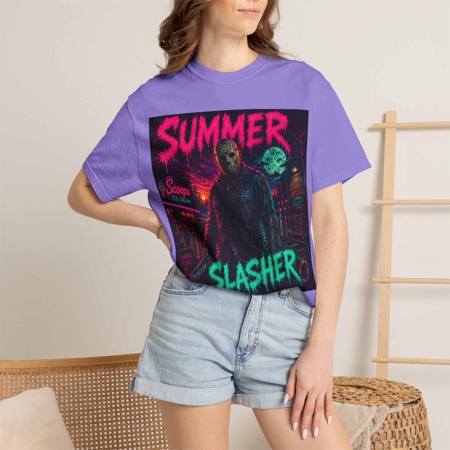 Summer Slasher T-Shirt Jason — Neon Horror Graphic Tee