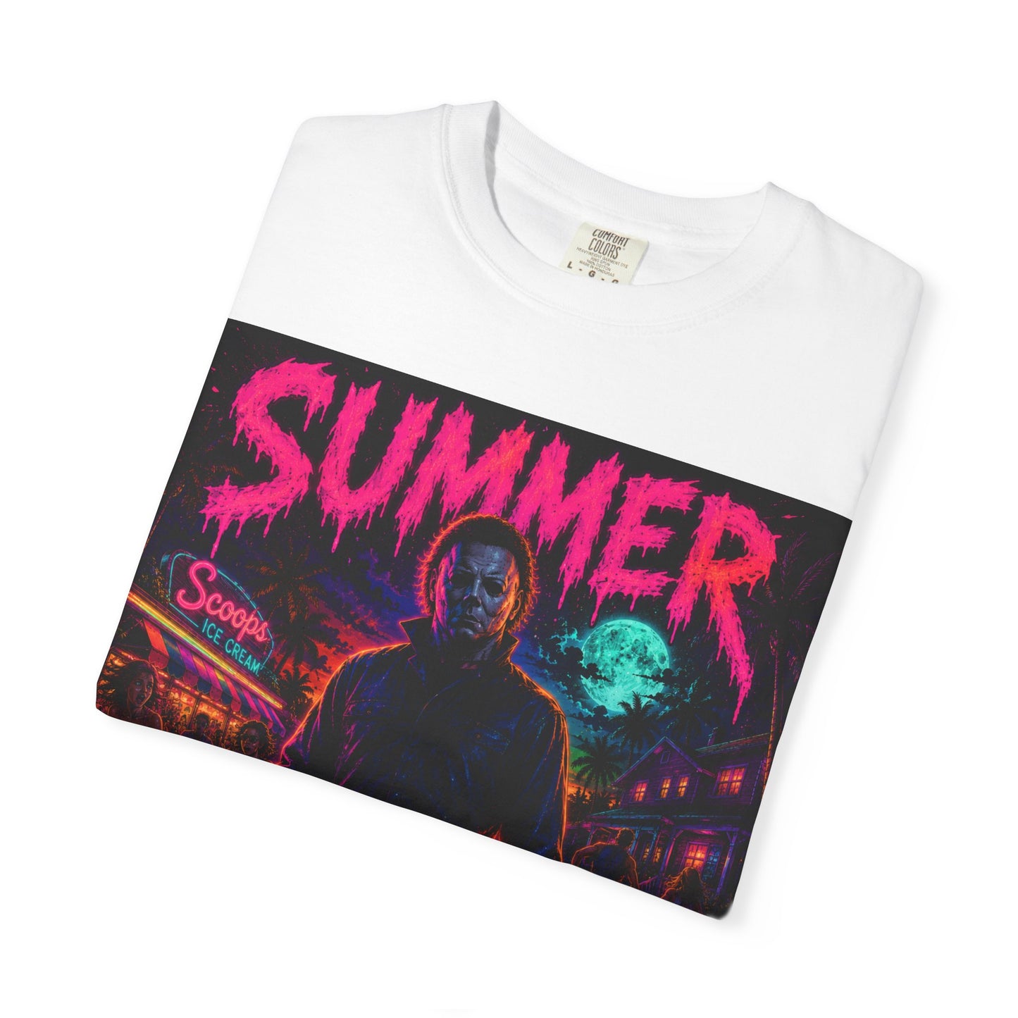 Summer Slasher T-Shirt Michael — Retro Neon Horror Graphic Tee