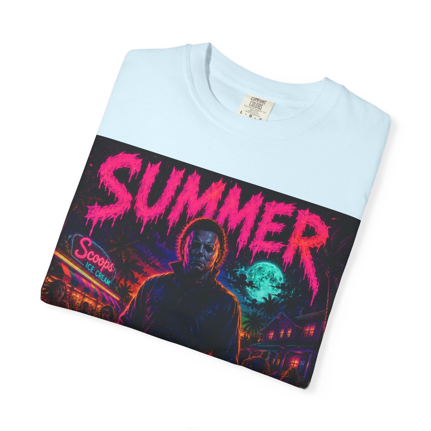 Summer Slasher T-Shirt Michael — Retro Neon Horror Graphic Tee