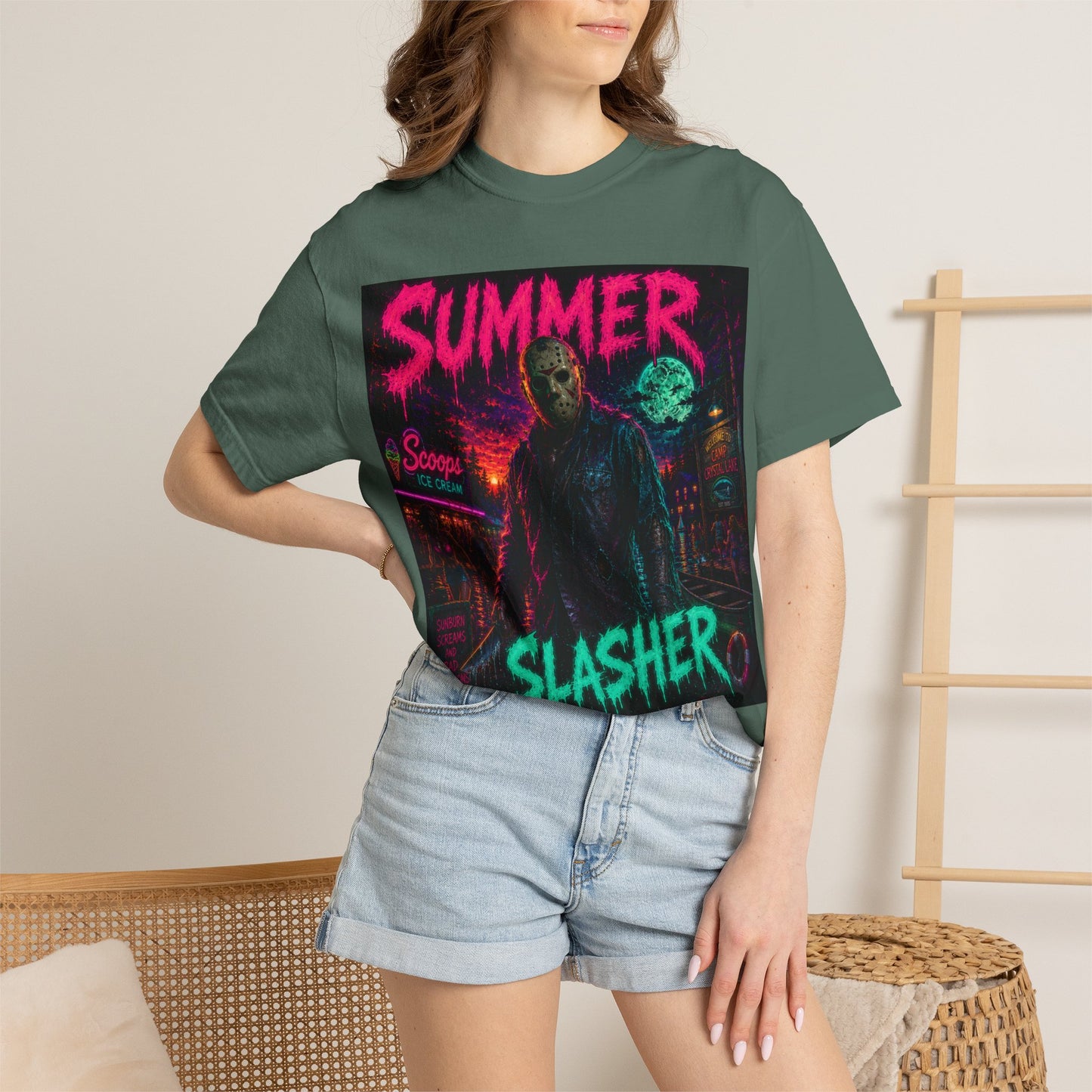 Summer Slasher T-Shirt Jason — Neon Horror Graphic Tee