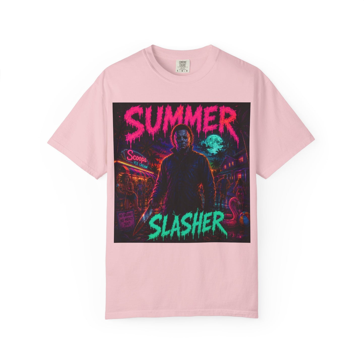 Summer Slasher T-Shirt Michael — Retro Neon Horror Graphic Tee